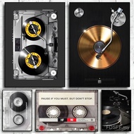 Vintage Cassette Poster Cassette DJ Turntable Canvas Prints Painting Gold Vinyl DJ Turntable Wall Ar
