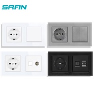 SRAN EU Electrical outlets 16A with or TV Rj45 for Home Glass Panel Built-in Wall Socket