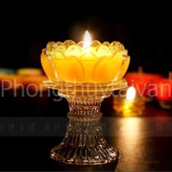 Nến ly sáp BƠ chân cao thủy tinh Vàng(12h) thơm tự nhiên ít khói thờ cúng- Shop Phongthuy888