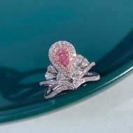 GIA 25分水滴粉鑽18k白金戒指Pear Fancy Pink Diamond 18k White Gold Ring