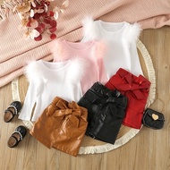 EVELY GIRL SET Setelan Anak Perempuan Baju Anak Import impor Korean Style Rajut Knit Rok Kulit Premi