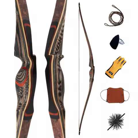 Deerseeker 64" Elegant Riser Grip Reflex/Deflex Longbow Dark Woodgrain Hybrid Bow for Hunting