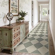 Beeiva Checkered Runner Washable Non-Slip Runner Rugs Hallway Runner Rug (Green/Grey,2.5x12