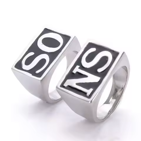 SONS Size 7~14 Fashion Epoxy Letter Ring 316L Stainless Steel Jewelry Biker Ring