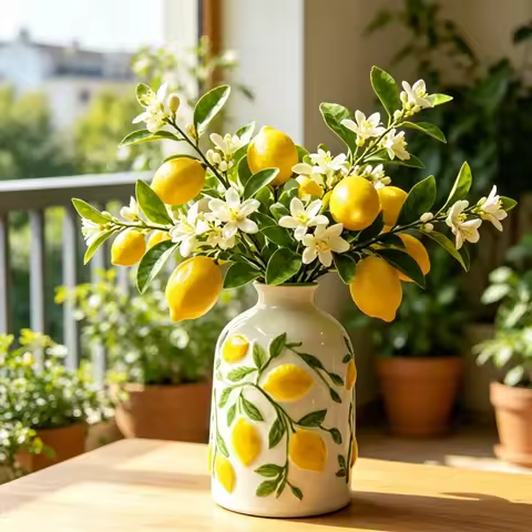 Ceramic Lemon Flower Vase Decoration Hydroponic Flower Planter Flower Arrangement Art Aesthetic Deco