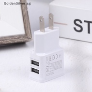 GoldenSilver 1pc Dual USB Ports EU US Plug Charger Phone Portable Power Charger Adapter USB Charger Travel Plug Charging Adapter SG