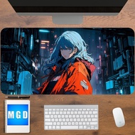 Anime Cyberpunk Girl Desk Mat, Blue Desk Mat, Large Anime Mousepad, Anime Desk Accessory, XXL Gaming Mousepad, Large LED Desk Mat
