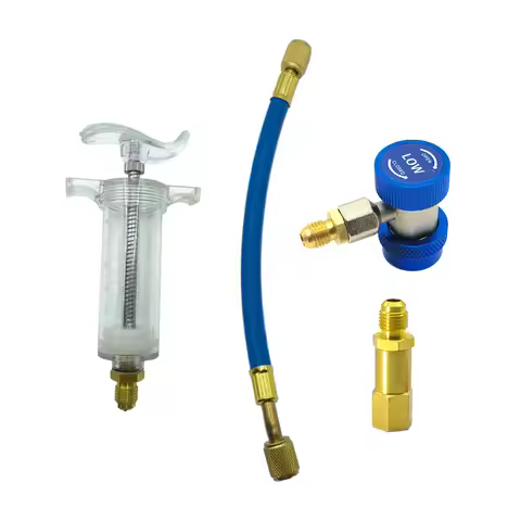 Car A/C Oil/Dye Injector 30Ml 1Oz with Low Side Quick Coupler Adapter 1/4 Air Conditioning Automotiv