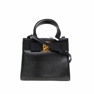 FERRAGAMO 黑色牛皮博物館手提包蜥蜴壓紋肩背包