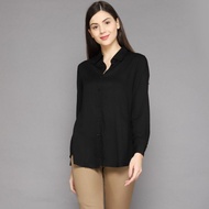 KEMEJA KATUN Oversize Shirt KoreanWanita Black Rayon Cotton Long Sleeve Blouse MultifunctionalPOLOS 