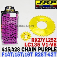 JRP 415 428 Sprocket Set 132L Yamaha RXZ Y125Z LC135 V1-V8 Purple Chain Gold Steel F14T-16T R28T-42T