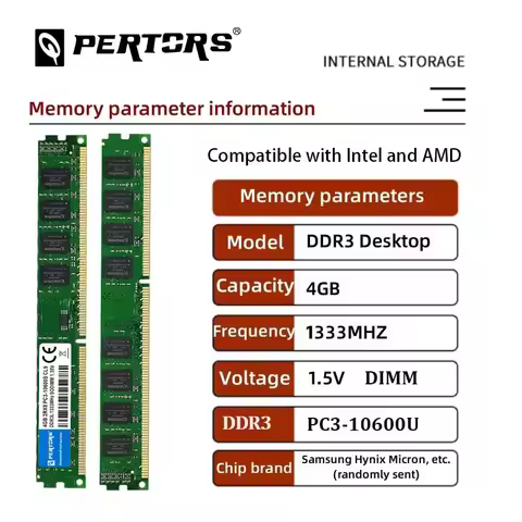 Q-PERTORS DDR3 4GB RAM 1333Mhz PC3-10600U DIMM Desktop RAM 240 Pins 1.5V NON ECC 2RX8 Compatible wit