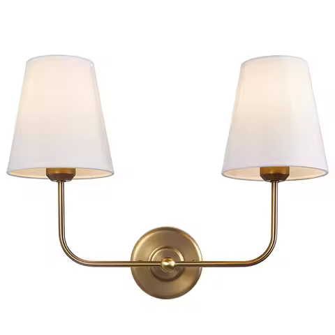 American Country Wall Lamp With Double-Head Iron Fabric Cover European Style Living Room Hotel Room 