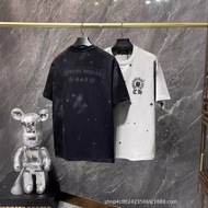QKH7 Chrome Hearts 24 Wash Water Horseshoe Sanskrit Round Neck Short Sleeve T-Shirt