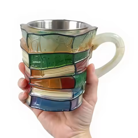 Painted Book Unny Reading Coffee Mug Book Shaped Tea Cup Gifts for Home Office Decoration