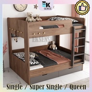 Premium Kids Double Decker Bed Frame Upper and Lower Queen Loft Bunk Bed Wood Drawer Katil Budak (1 month pre-order)