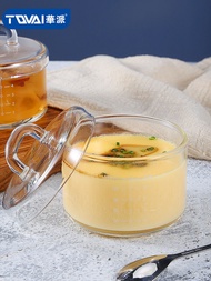 【A Happy】 High Temperature Resistant Glass Steamer Egg Bowl with Lid Kitchen Cooking Utensil Baby St