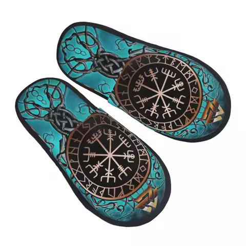 Custom Viking Yggdrasil Tree Of Life Guest Slippers for Bedroom Women Vikings Valhalla Vegvisir Hous