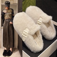 Furry Slippers Women Outer Wear One-Pedal Fashion Outing Toe-Covered Half-Slippers Cotton Slippers F