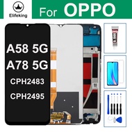 จอ LCD สำหรับ OPPO A58 5G/A78 5G CPH2483 CPH2495จอแสดงผลหน้าจอสัมผัส Digitizer ประกอบทดแทนพร้อมกาวเค