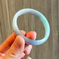 天然翡翠 緬甸翡翠 A玉 玉鐲 • 糯冰種紫青春帶彩貴妃鐲