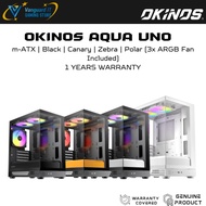 OKINOS Aqua Uno Black / Canary / Zebra / Polar (3x ARGB Fan Included ) mATX Casing (1 Year Warranty)