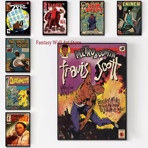 Rapper Singer Eminem Comic Covers Poster Canvas Printing Music Singer Rap Pop Wall Art Decor Fans Ro