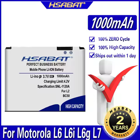 HSABAT 1000mAh BC50 Battery for Motorola L6 L6i L6g L7 L7C K1 K2 R1 Z1 Z3 E8 L2