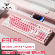 AULA F3099 Membrane Wireless Cream Touch Gaming Keyboard Supports Bluetooth+2.4G Wireless+Tyce-C Wir