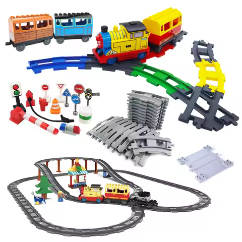 Big Building Block Track Set Electric Intelligent Locomotive Railway Duplo Train Children's Educatio