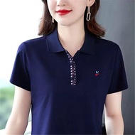 Short sleeved 2023 Summer New Fashion Age Reducing Polo Shirt Polo Collar Loose Relaxed Versatile T-