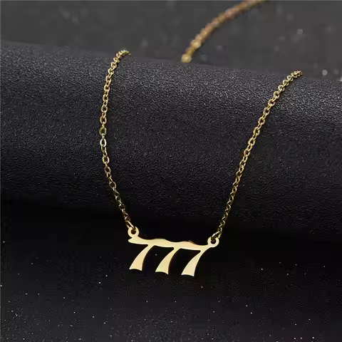 Statement Angel Number 7 Gold Pendent Chain Necklace Choker For Women Summer Stainless Steel Girl Ne