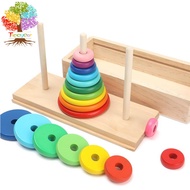 Children's 10-Layer Hanoi Tower Wooden Tower Ring Puzzle, Develop Logical Thinking Clearance Toy Hanoi Tower Educational Toy Wooden Puzzle Stacking Tower Classic Math Puzzle