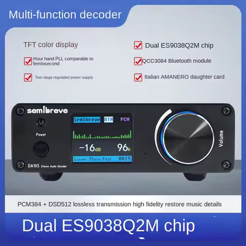 Semibreve DA10S Dual ES9038 QCC3084 Bluetooth 5.4 USB Decoder HIFI fever DAC