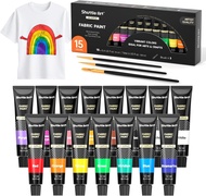 Shuttle Art Fabric Paint 15 x 12ml Tubes Permanent Soft Fabric Paint with 3 Brushes Non-Toxic Textil