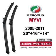 silicone car wiper for perodua MYVI 2005-2011 2010 2009 2008 2007 banana type front rear Windshield 