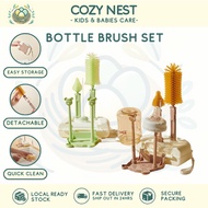 [SG SHIP] Baby Bear Silicone Portable Bottle Brush Set - Baby Cleaning Brush with Drying Rack for Travel Hotel drying