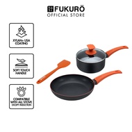 Fukuro Redi Non-Stick Cookware Set - Fry Pan (24cm) + Saucepan (18cm) + Spatula + Lid | PFOA-Free Xy