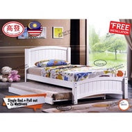 Single Bed with Pull out / Wooden Bed / Katil Bujang katil Kayu Single (White) + 2x 4 inch Mattress