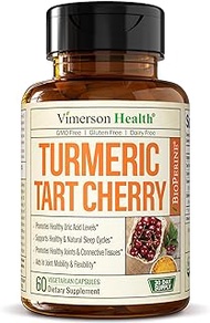 Turmeric Curcumin &amp; Tart Cherry Extract, Celery Seed, BioPerine Dietary Supplement. Antioxidant Properties, Uric Acid Cleanse, Joint Comfort &amp; Relief, Muscle Recovery, Healthy Sleep Cycles 60 capsules