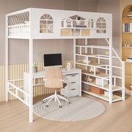 鐵藝床高架床單上層loft複式兒童閣樓床上床下桌小戶型床上床下空包送貨