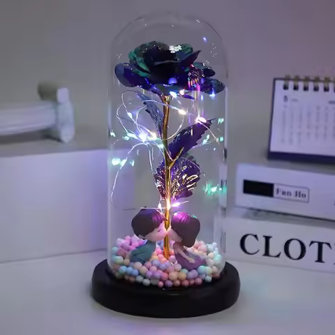 Mothers Day Rose Gifts for Mom, Galaxy Glass Rose Forever Eternal Crystal Flower Light Up Rose in Gl