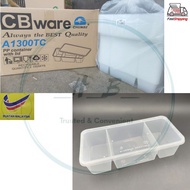 CB ware TC1300TC 3 Compartment PP Lunch Box with Lid Disposable Plastic Food Box - Bento Box - Recta