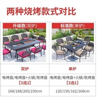 S/🔑Outdoor Desk-Chair Garden Cast Aluminum Barbecue Table Villa Balcony Garden Home Electric Grill Table and Chair Combi