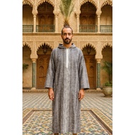 KATUN Djellaba.id Umrah Gamis Muslim Clothes Prayer Robe Hoodie Jalabah Kapucong Moroccan Men's Cott