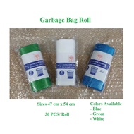 [30 PCS] Small Garbage Bag Roll Blue 47 cm x 54 cm/ Disposable Plastic Rubbish Bag/ Plastik Tong Sam