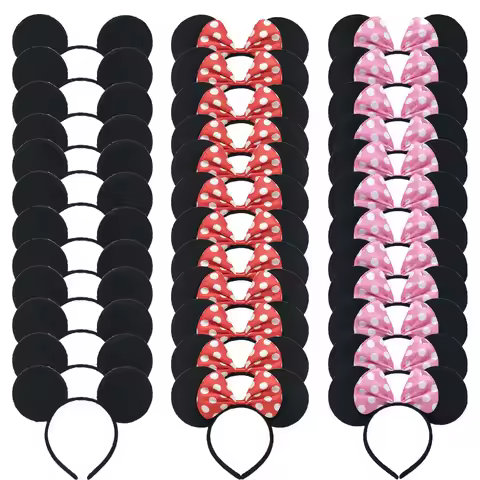 3/6/12pcs/lot Mickey & Minnie Mouse Ears Solid Bow Ears Headband for Birthday Party Supplies Mickey 