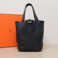 HERMES Picotin26菜籃子89黑色TC皮C刻金扣肩背包