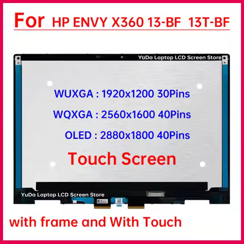 13.3" Laptop LCD Touch Screen For HP ENVY X360 13-BF 13T-BF Display Digitizer + With Frame Assembly 
