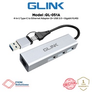 GLINK GL-051A 4-in-1 Type-C to Ethernet Adapter (3× USB 3.0 + Gigabit RJ45)